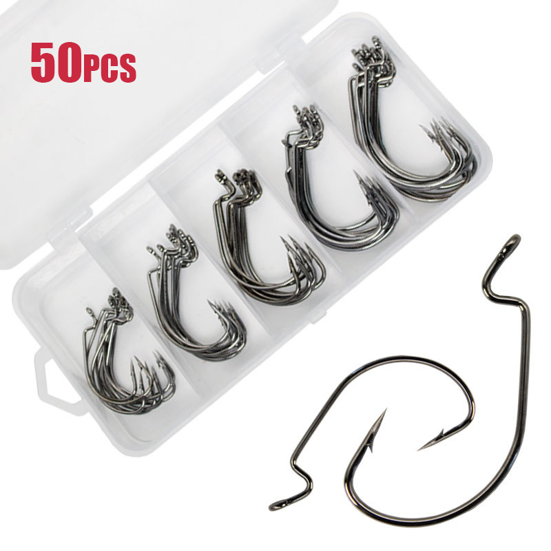 Fishing Hook Offset - 50 sztuk szeroki haczyk ślimakowy ze
